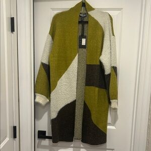 Olive and Cream Geometric Cardigan